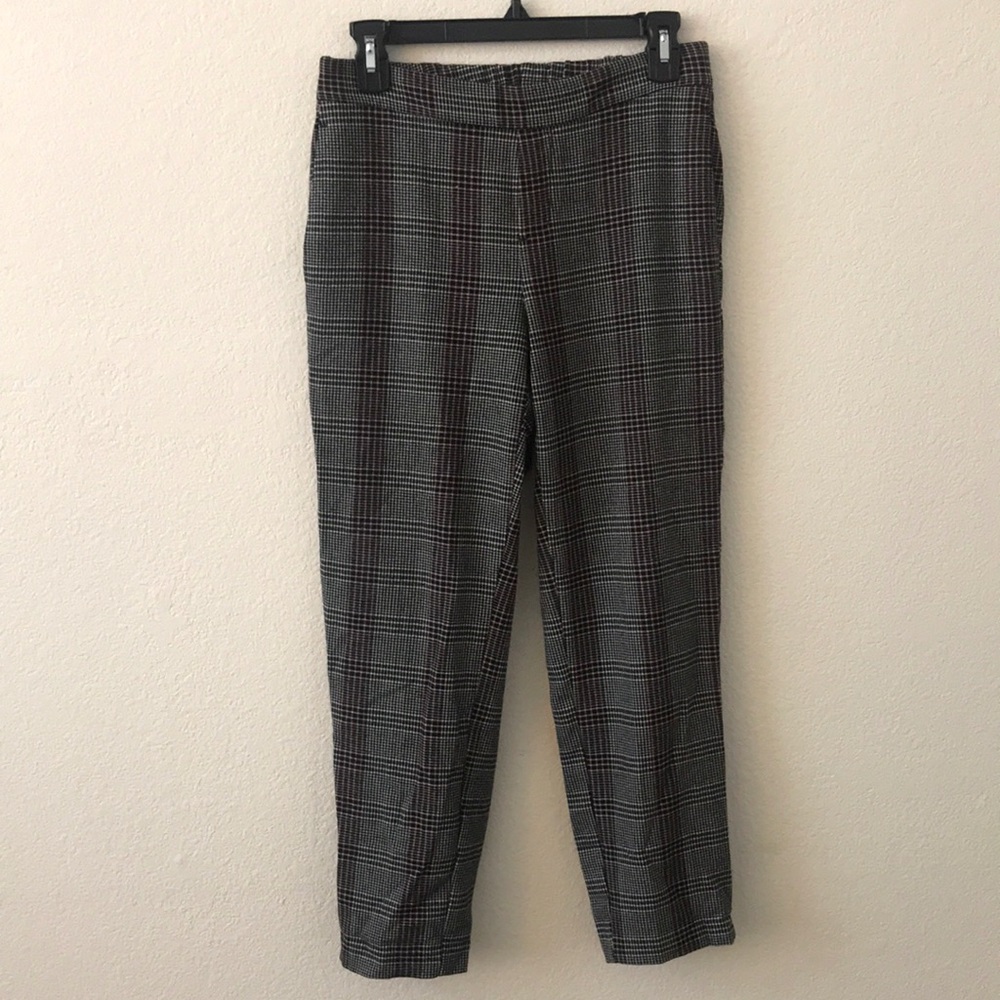 Plaid Elastic Waist Pants with Pink Detail